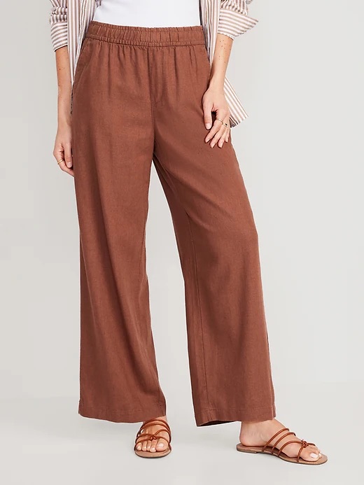 Petite Linen Relaxed Wide-Leg Pants